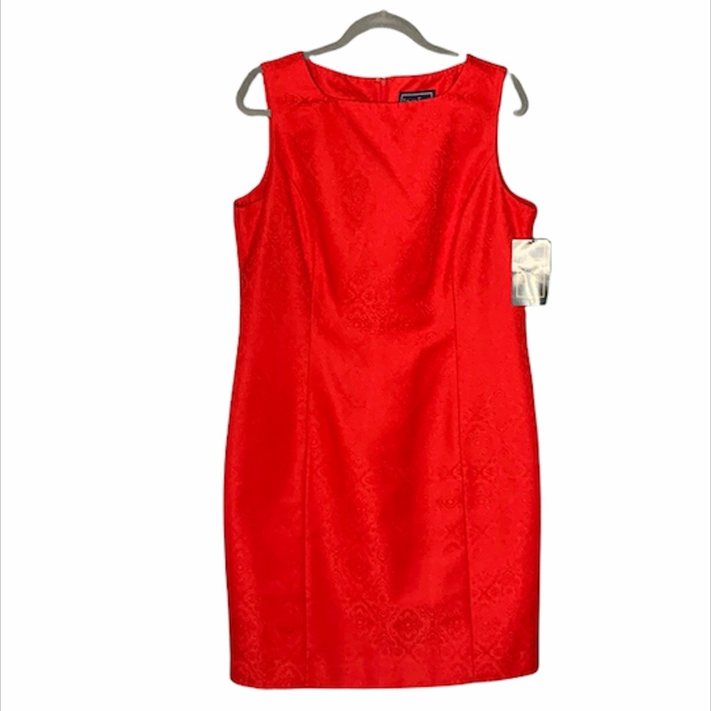 LAURA SCOTT Sleeveless Red Sheath Jacquard Lined Dress Size 14